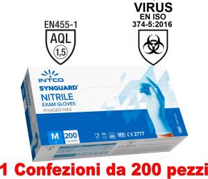 1Conf. da 200pz - Taglia M - Guanti in Nitrile Uso Medico Senza Polvere